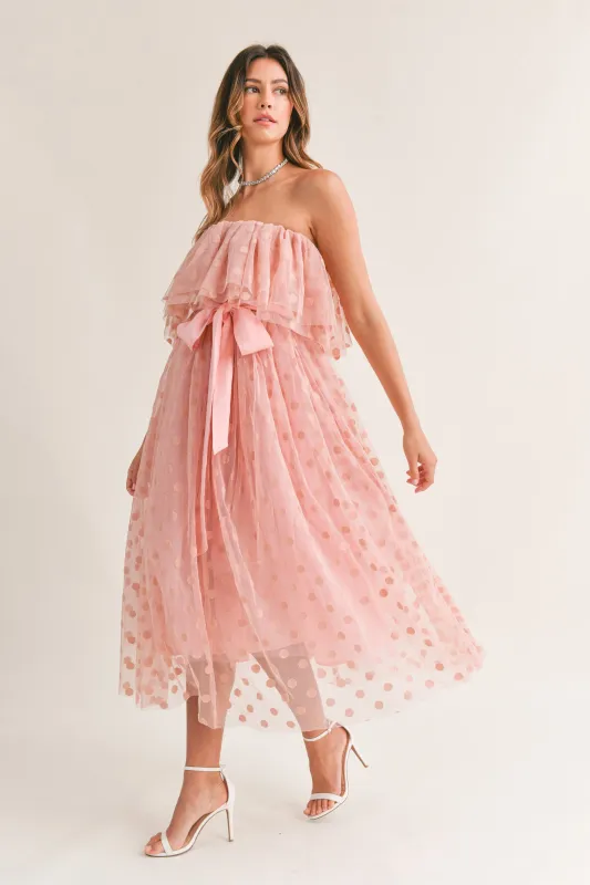 JACQUELINE POLKA DOT RUFFLE MIDI DRESS made by MABLE