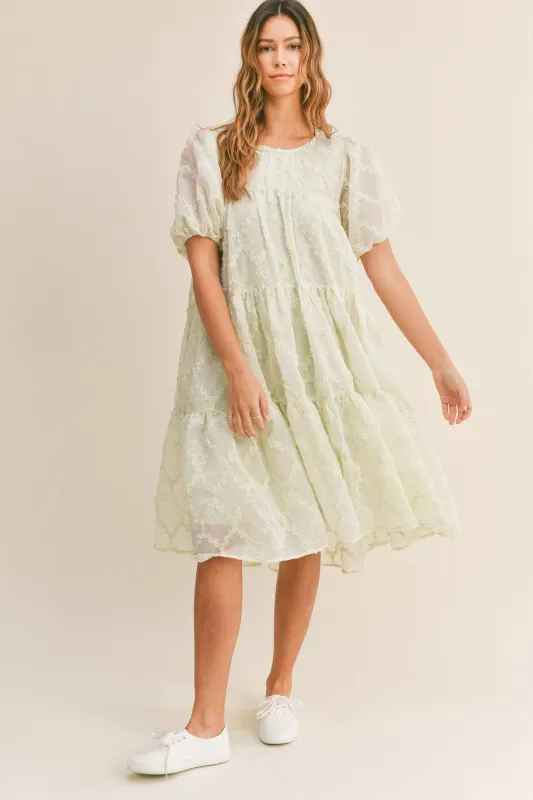 LIA TEXTURED PUFF SLEEVE MIDI DRESS made by MABLE