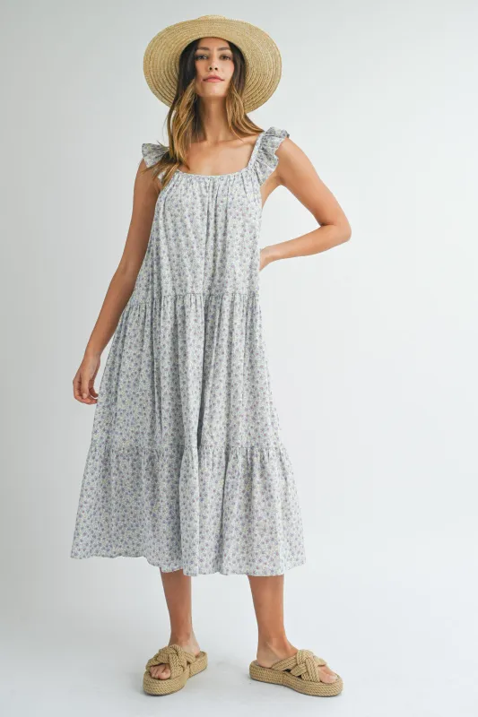 ELYSE FLORAL RUFFLE SHOULDER DRESS made by MABLE