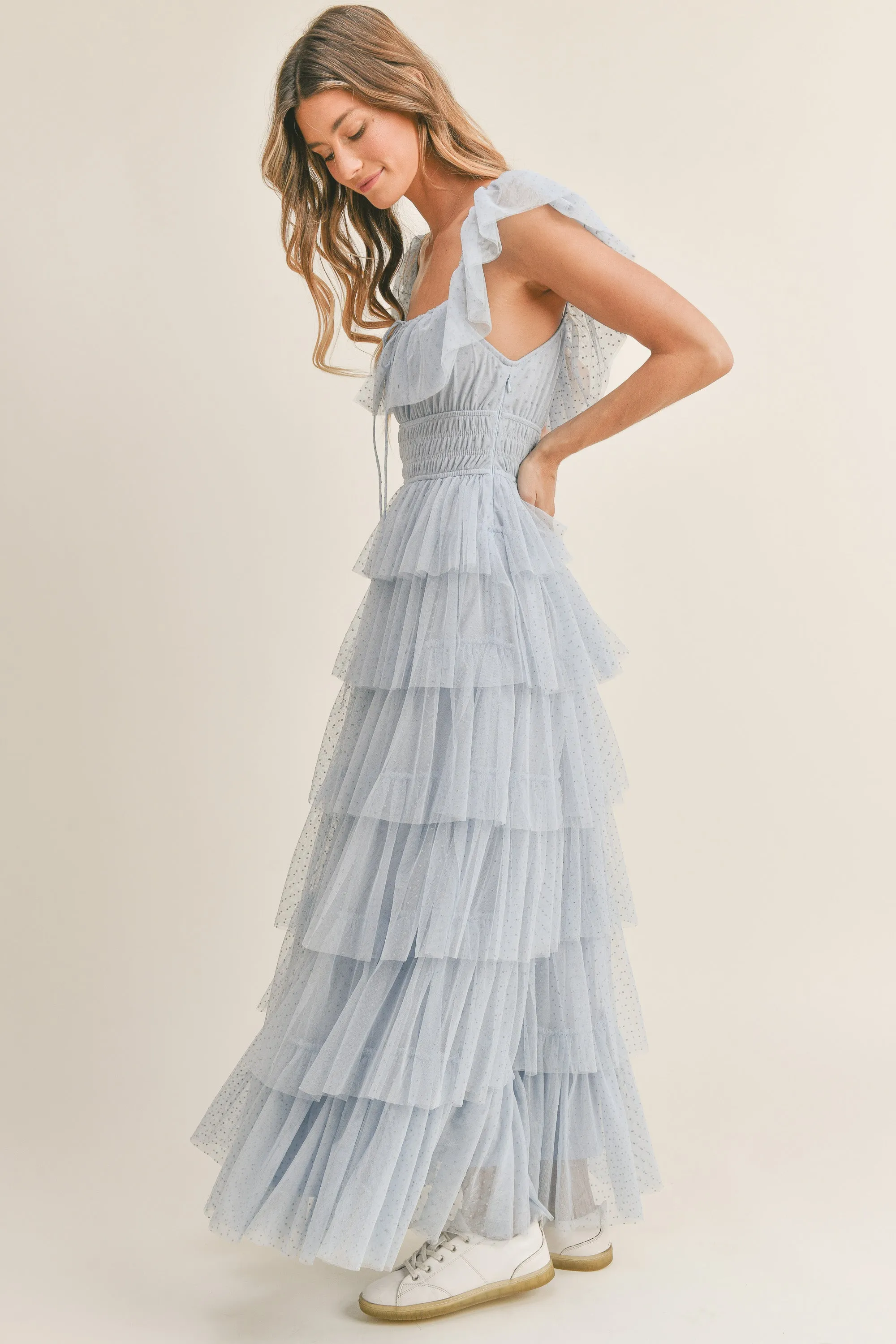 ABBY RUFFLE TIERED MAXI MESH DRESS sold by MABLE product image thumbnail 3