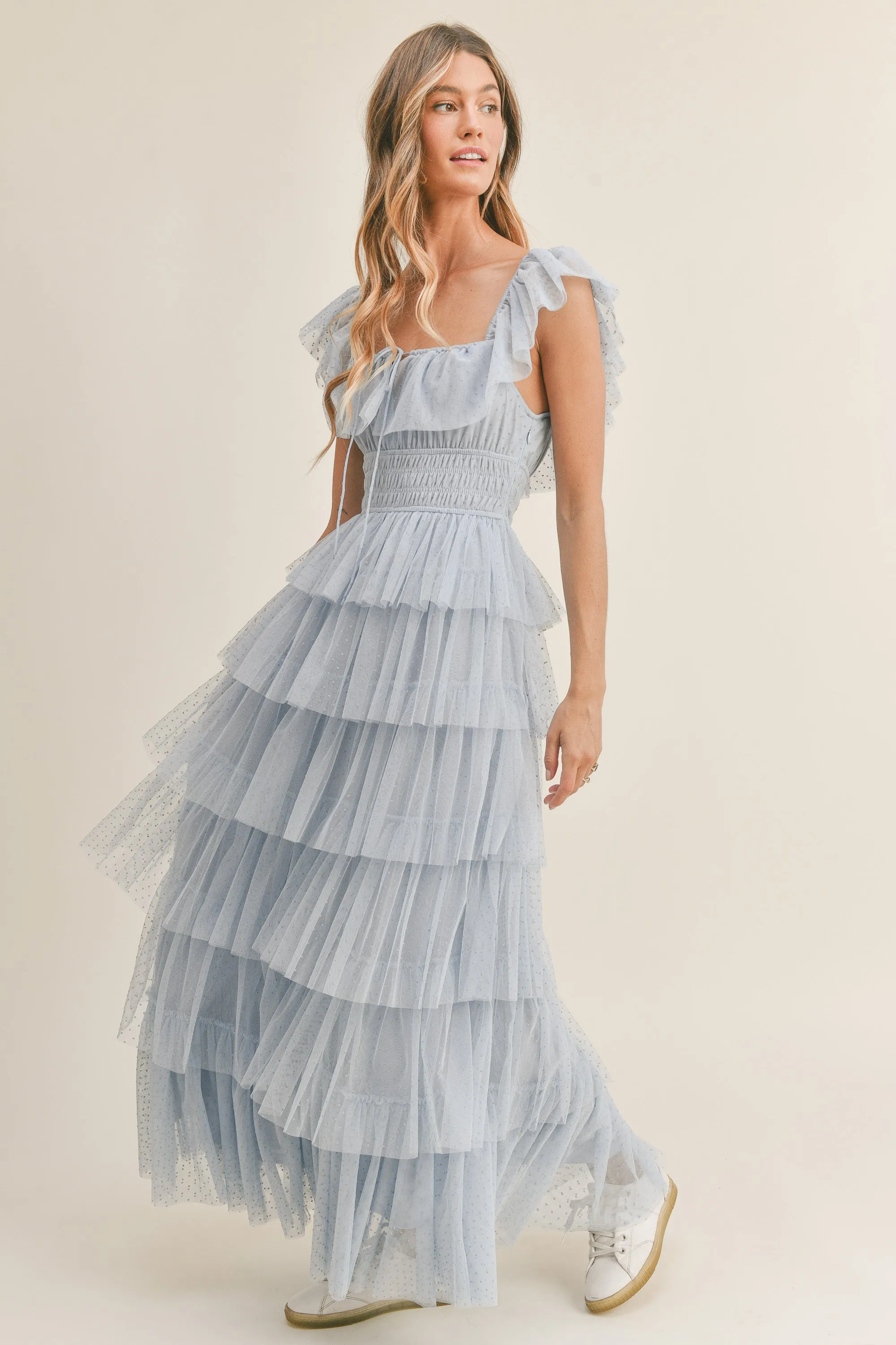 ABBY RUFFLE TIERED MAXI MESH DRESS sold by MABLE product image thumbnail 2