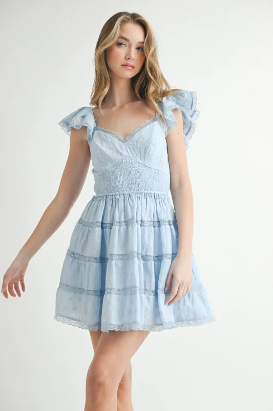 MELROSE EYELET LACE SMOCKED MINI DRESS sold by MABLE