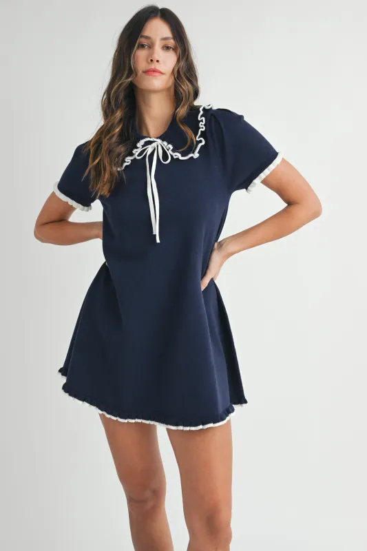 JOLINE RUFFLE TRIMMED FINE KNIT DRESS made by MABLE