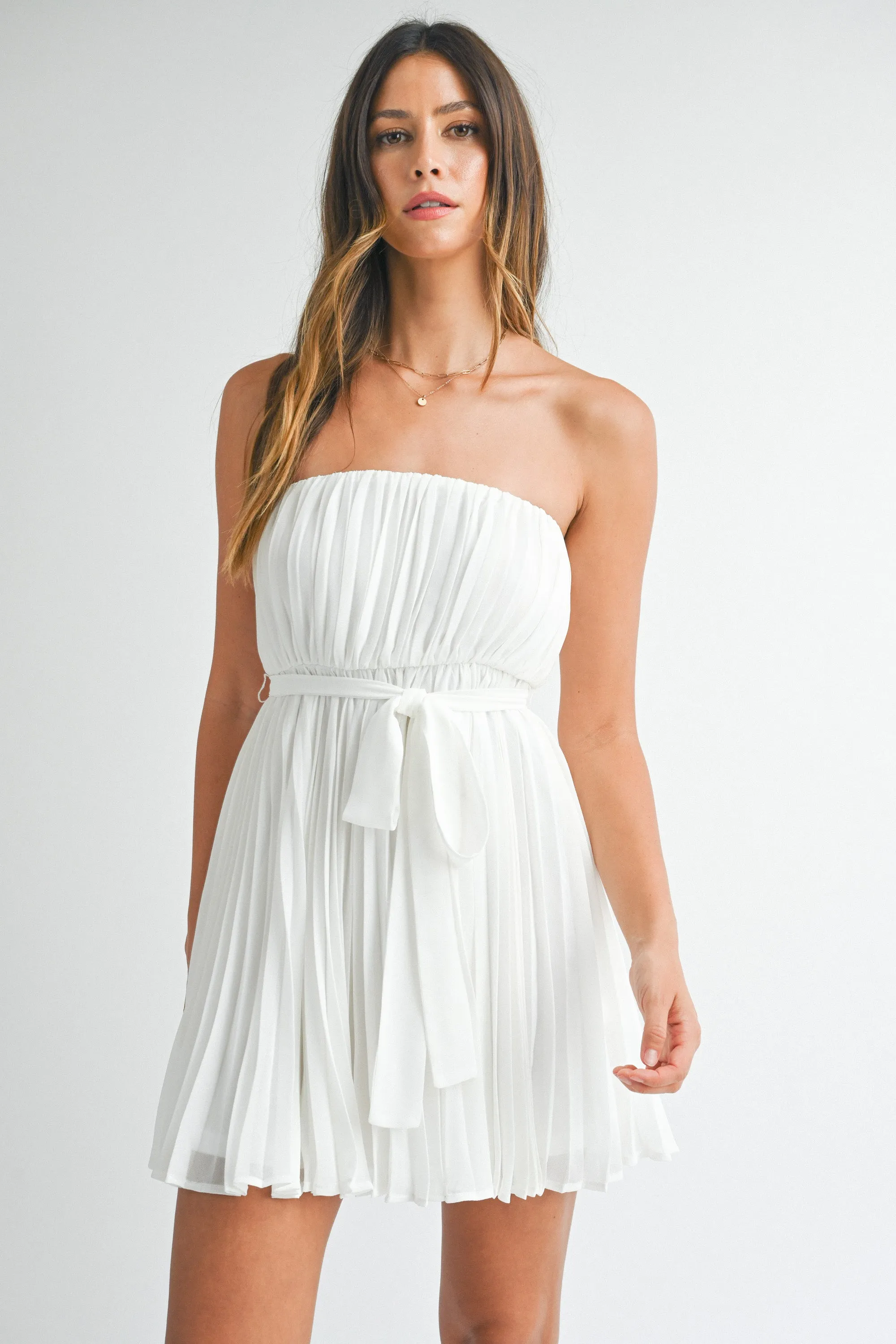 HEATHER PLEATED TUBE MINI DRESS sold by MABLE