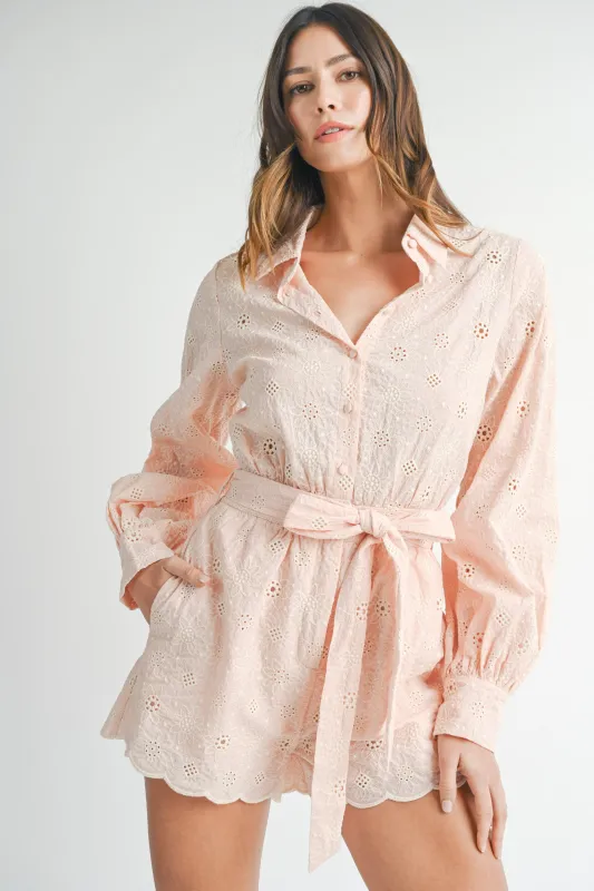 OLGA EMBROIDERED SHIRTS COLLAR ROMPER made by MABLE