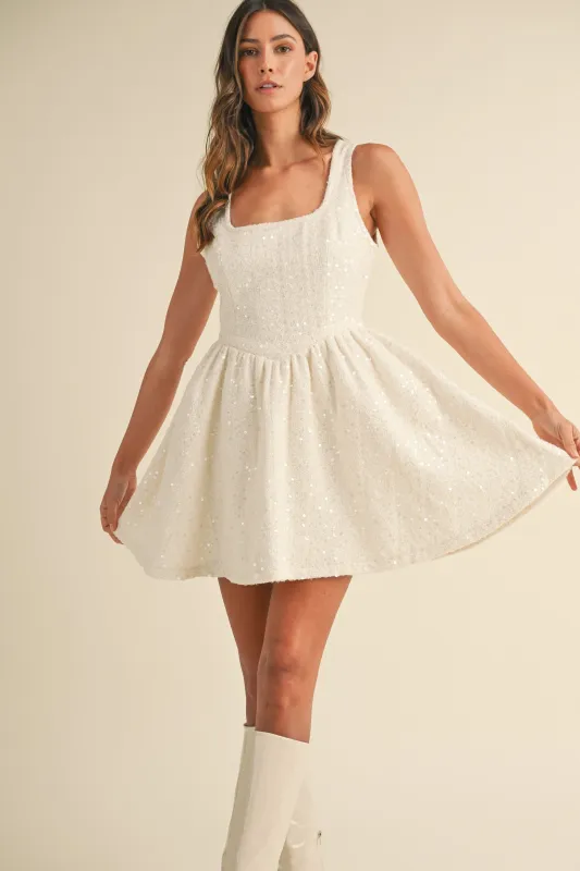 BONNIE SEQUIN AND TWEED SLEEVELESS MINI DRESS made by MABLE