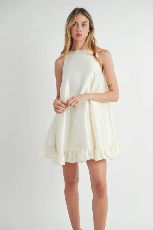 AUBRIELLA SLEEVELESS TAFFETA RUFFLE MINI DRESS made by MABLE