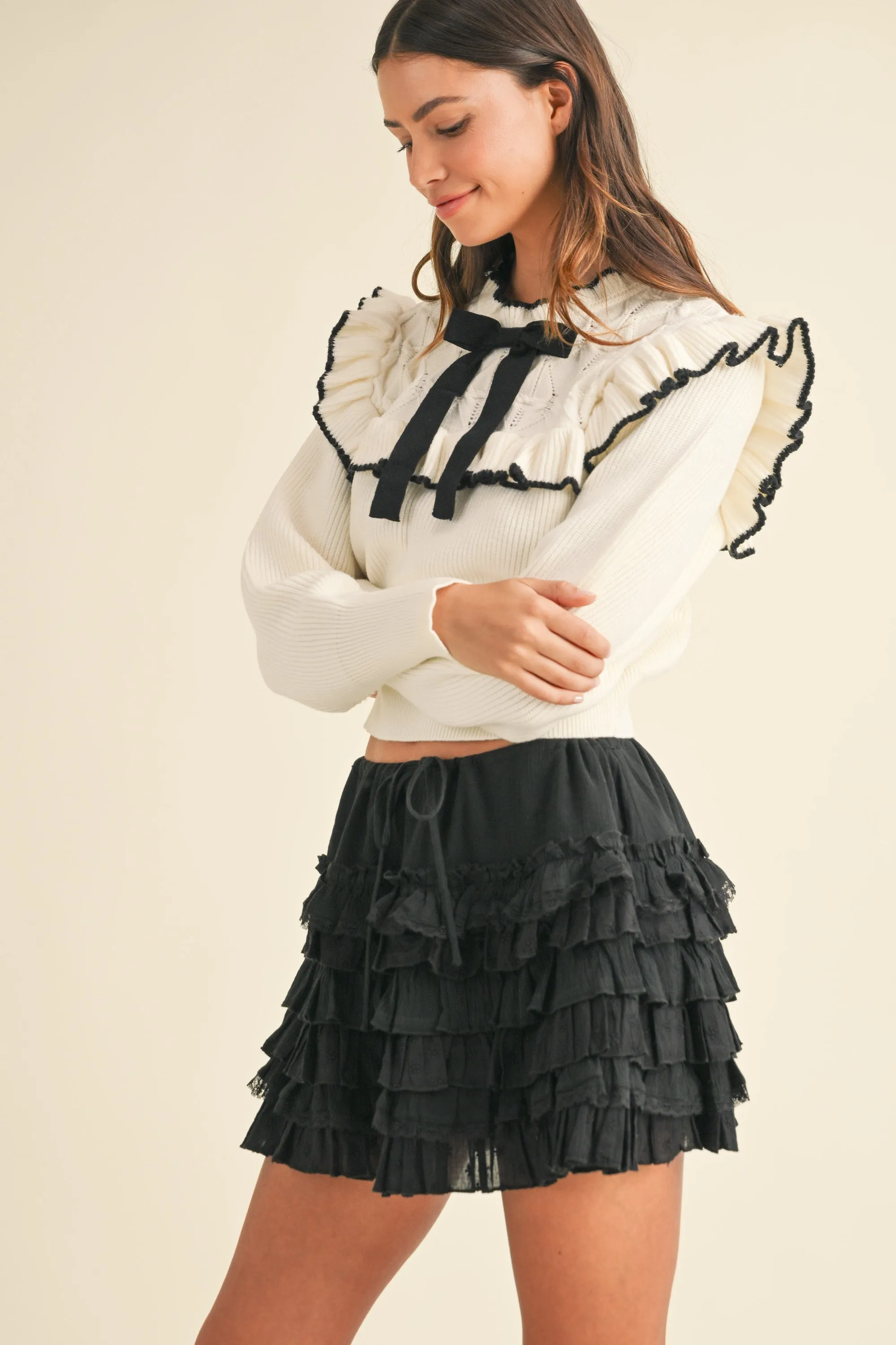 ELOWEN BOW TIE RUFFLE KNIT TOP sold by MABLE product image thumbnail 5