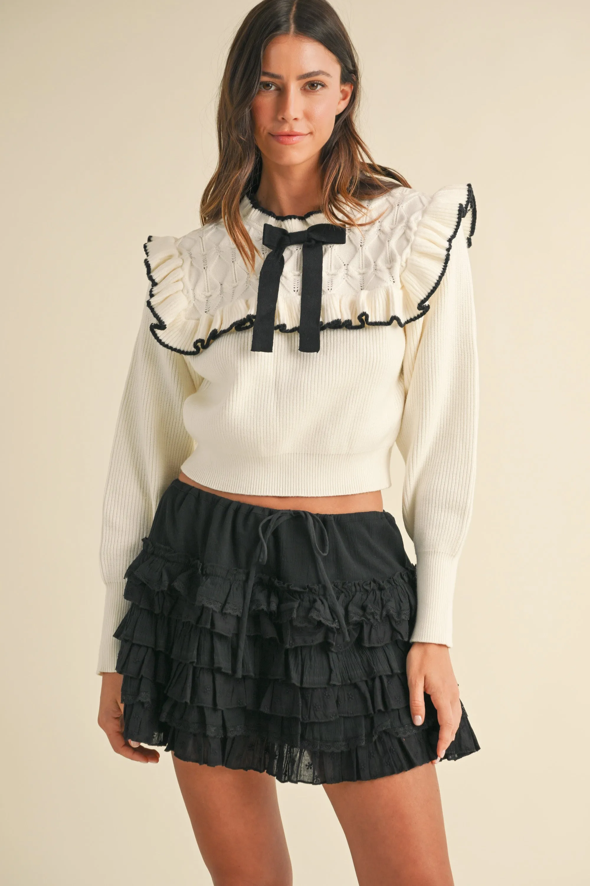 ELOWEN BOW TIE RUFFLE KNIT TOP sold by MABLE product image thumbnail 3