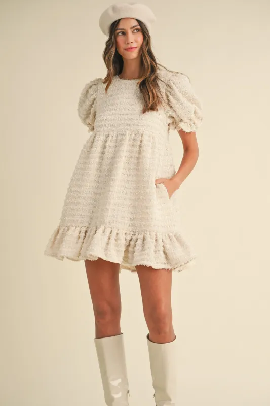 RIALTA FRAYED TEXTURE TIERED MINI DRESS made by MABLE