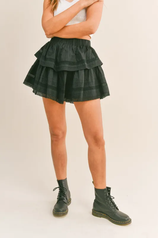 KIORA LACE TRIM TIERED MINI SKIRT made by MABLE