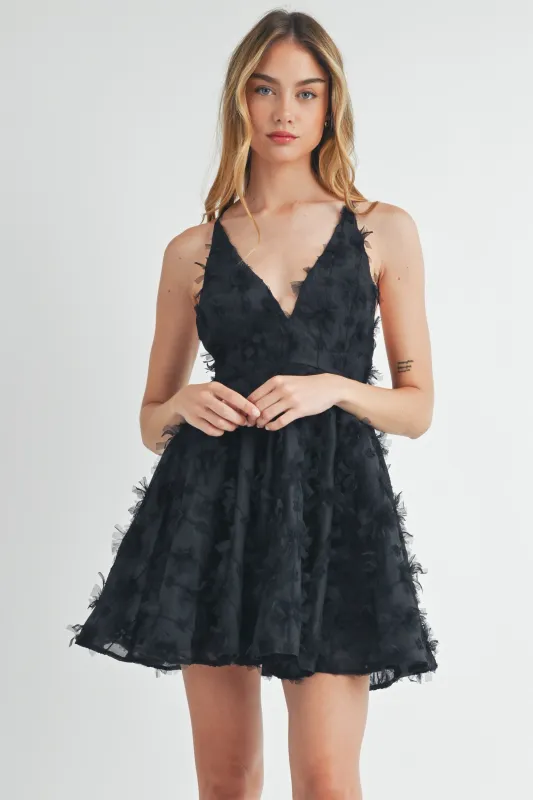 DAMARIS 3D FLORAL TEXTURED MINI DRESS made by MABLE