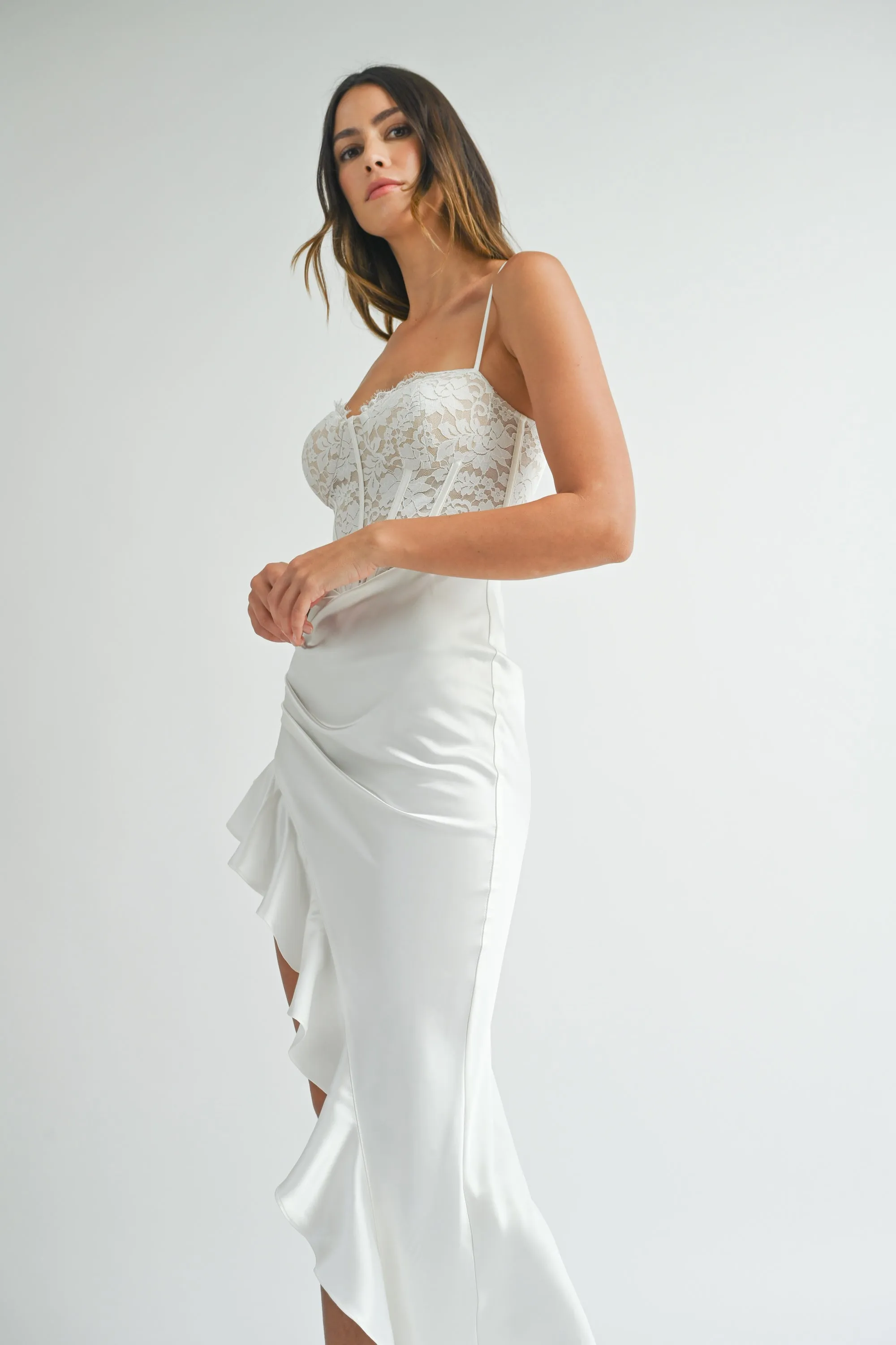 REGAN LACE CORSET WITH RUFFLE HEM MIDI DRESS sold by MABLE product image thumbnail 5
