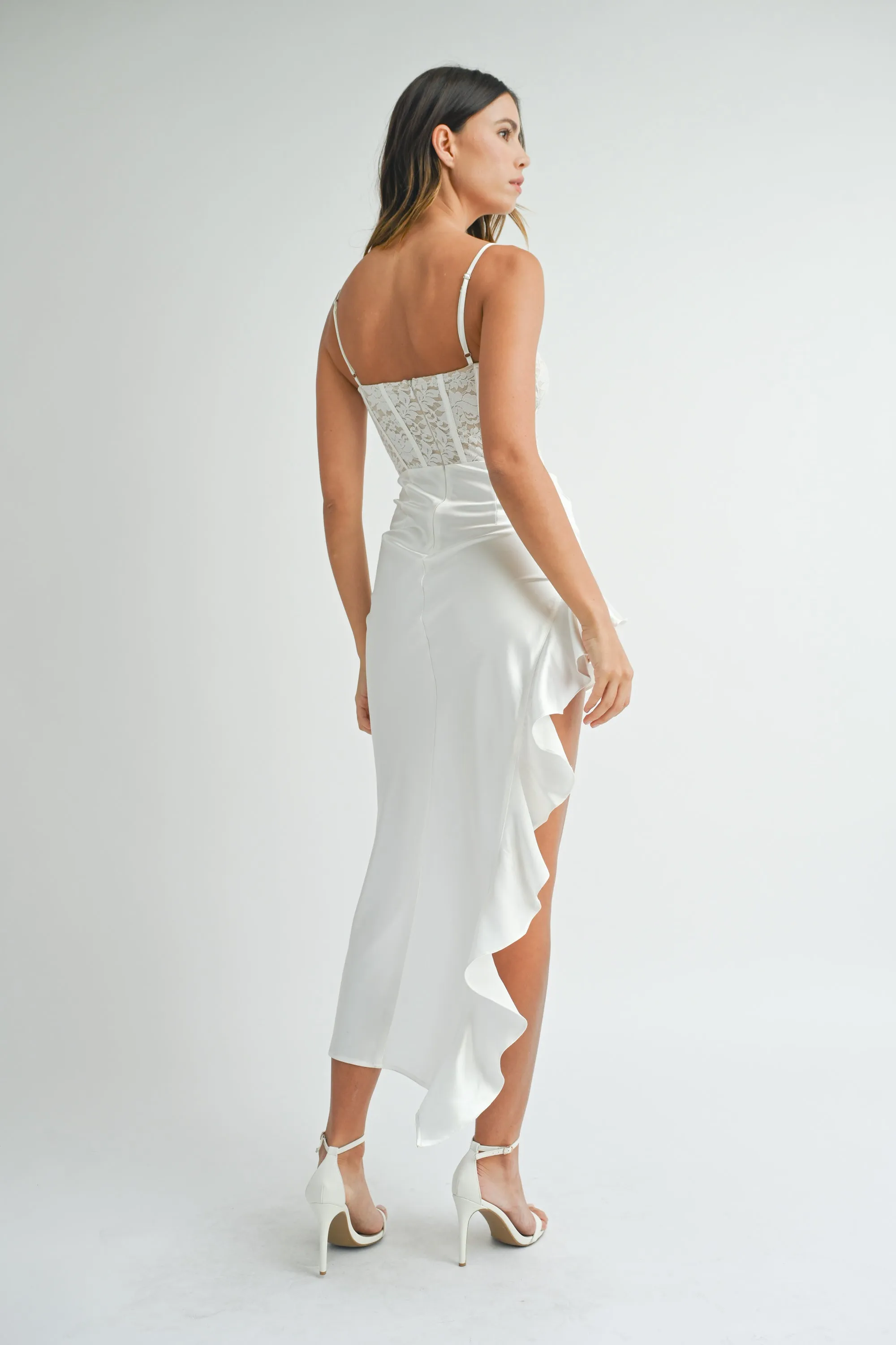 REGAN LACE CORSET WITH RUFFLE HEM MIDI DRESS sold by MABLE product image thumbnail 3