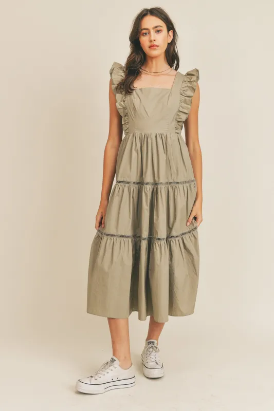 KAYLEE RUFFLE SLEEVE MIDI DRESS sold by MABLE