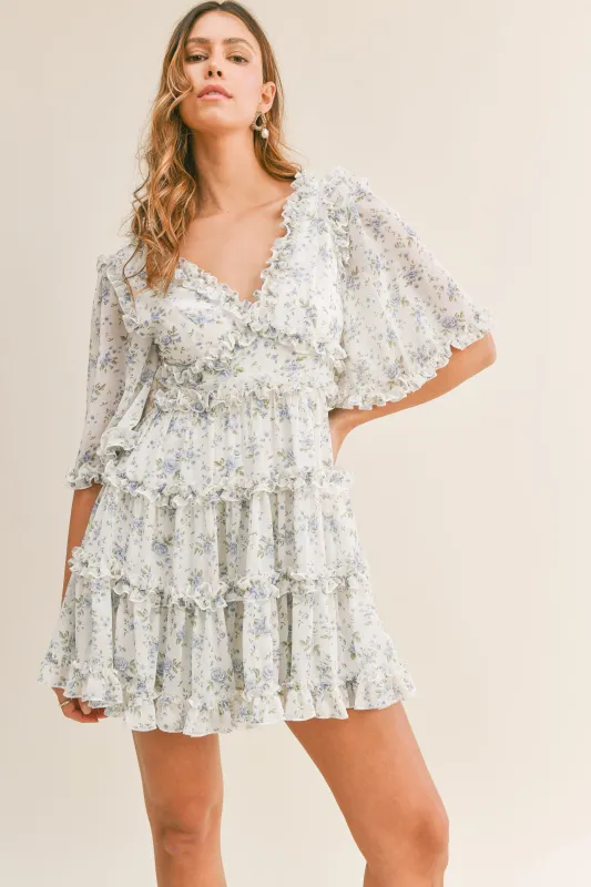 CAPUCINE FLORAL RUFFLE DETAIL DRESS made by MABLE