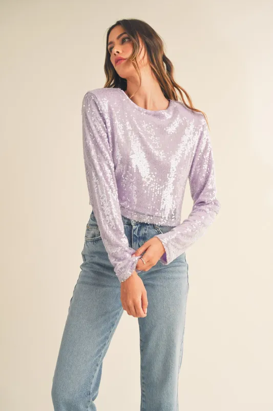 FENNA SHOULDER PADED SEQUIN CROP TOP made by MABLE