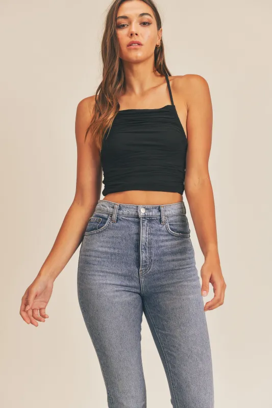 BRYXTON MESH HALTER CROP TOP made by MABLE