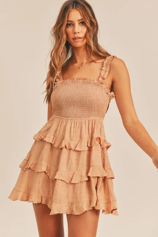 LULAA SMOCKED OPEN BACK RUFFLE TIER DRESS made by MABLE
