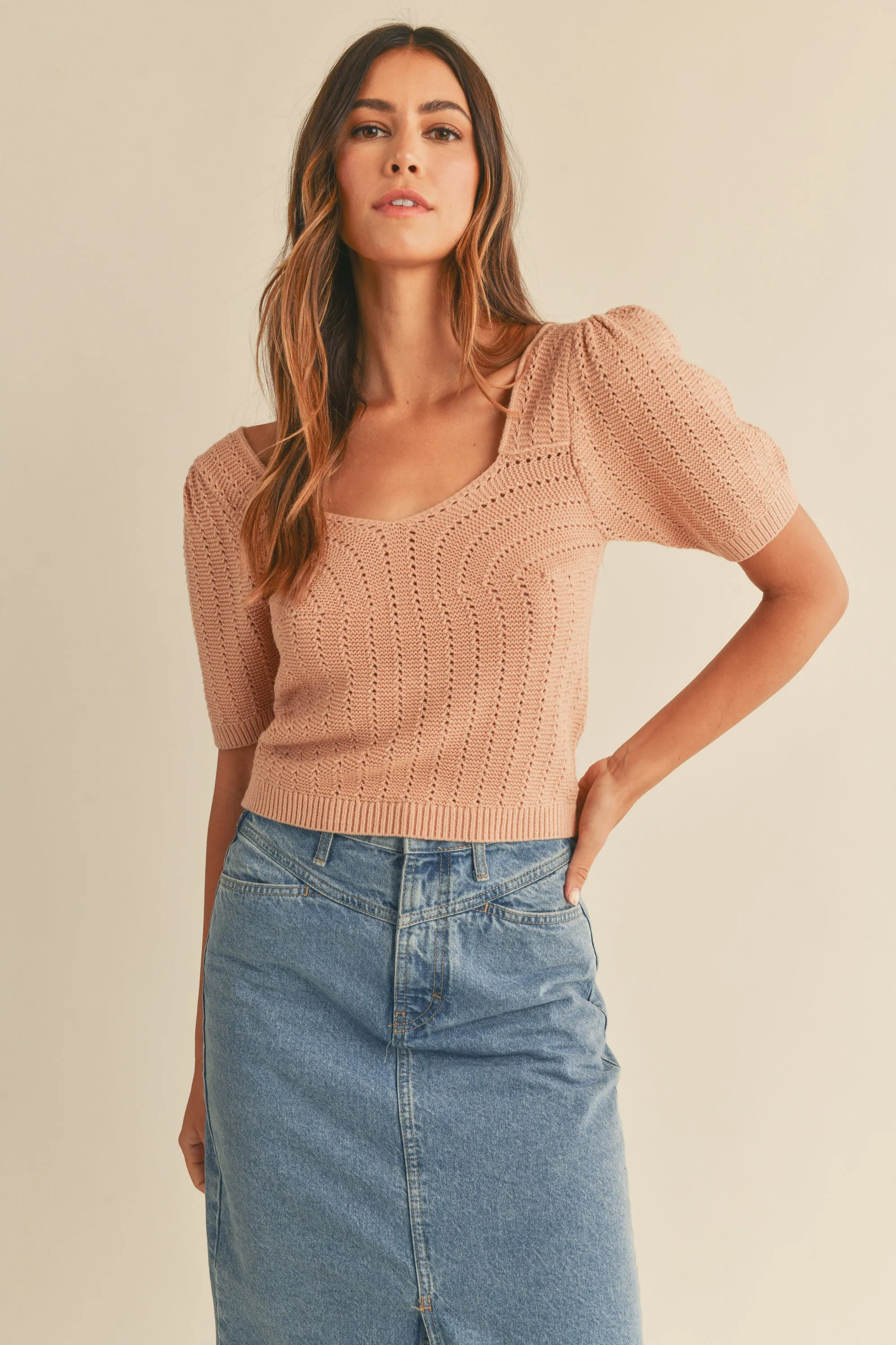 HATTIE PUFF SLEEVE KNIT TOP sold by MABLE