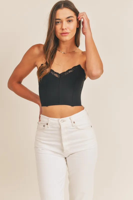 JANELLE LACE TRIM CROP TOP made by MABLE