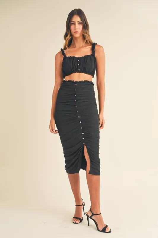 JENNA RUCHED TOP & MIDI SKIRT SET made by MABLE
