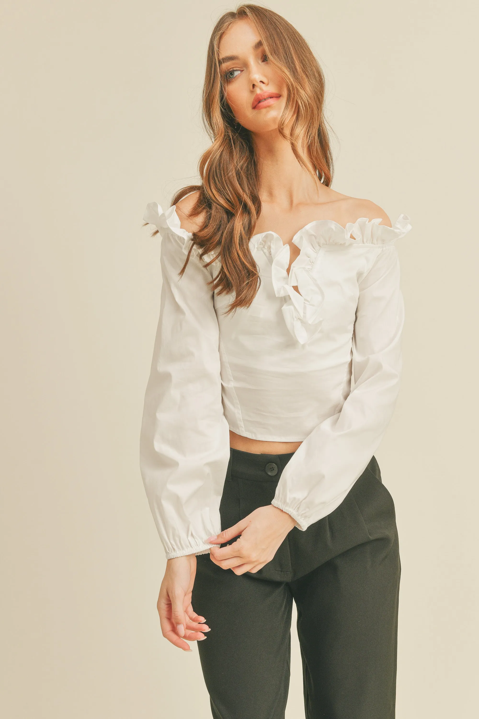 ANALIA RUFFLE V-NECK BLOUSE sold by MABLE