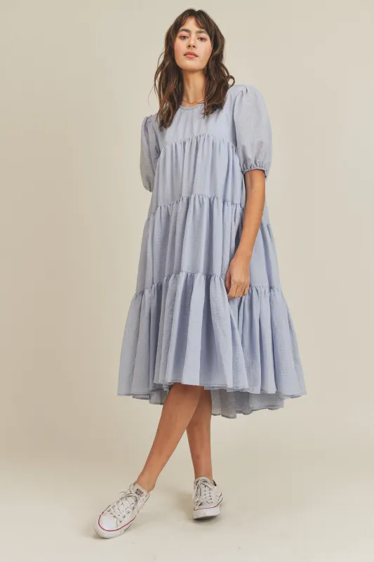 MICAH TIERED PUFF SLEEVE MIDI DRESS made by MABLE