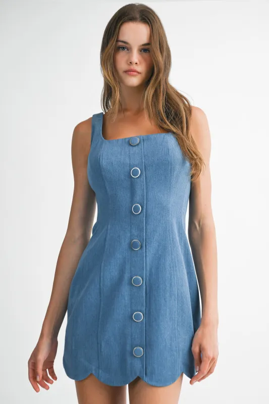 CHAYA SQUARE NECK DENIM MINI DRESS made by MABLE