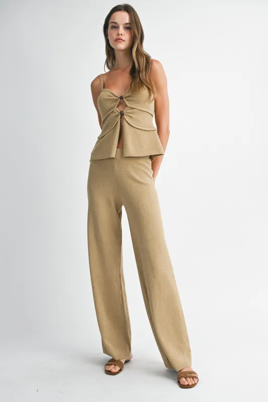 FRONT CUT OUT KNIT TOP AND LONG PANTS SET made by MABLE