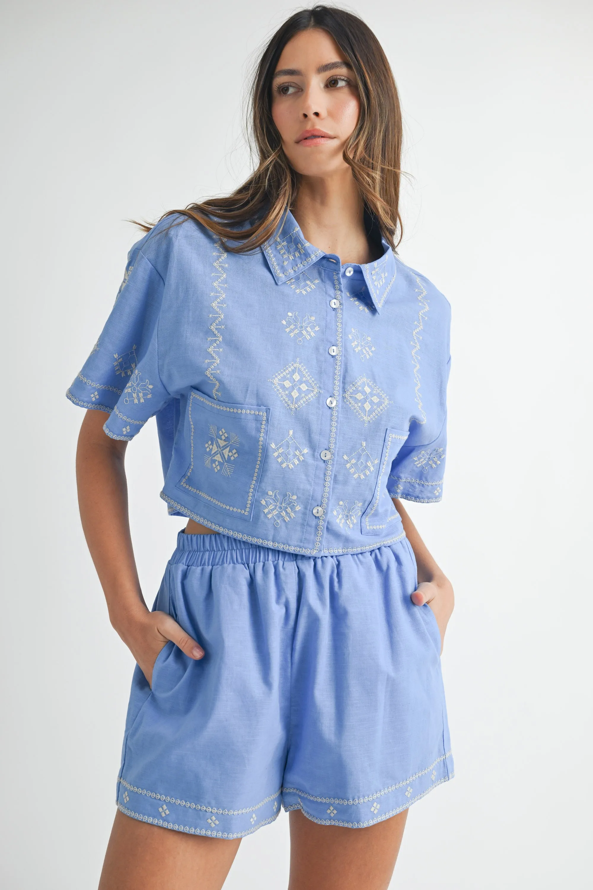 AURORA EMBROIDERED SHIRT AND SHORTS SET sold by MABLE