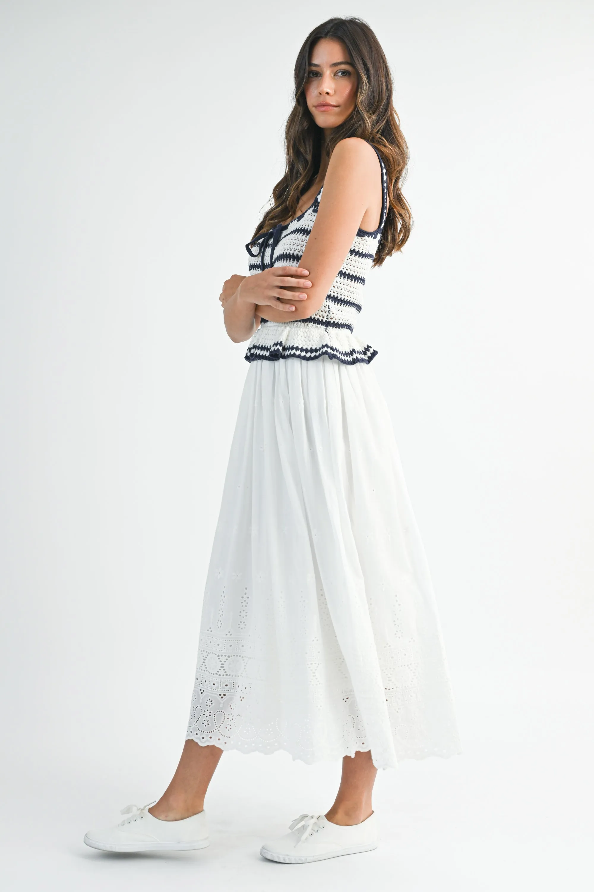 SANDRA CROCHET STRIPE KNIT BODICE MIDI DRESS sold by MABLE product image thumbnail 2