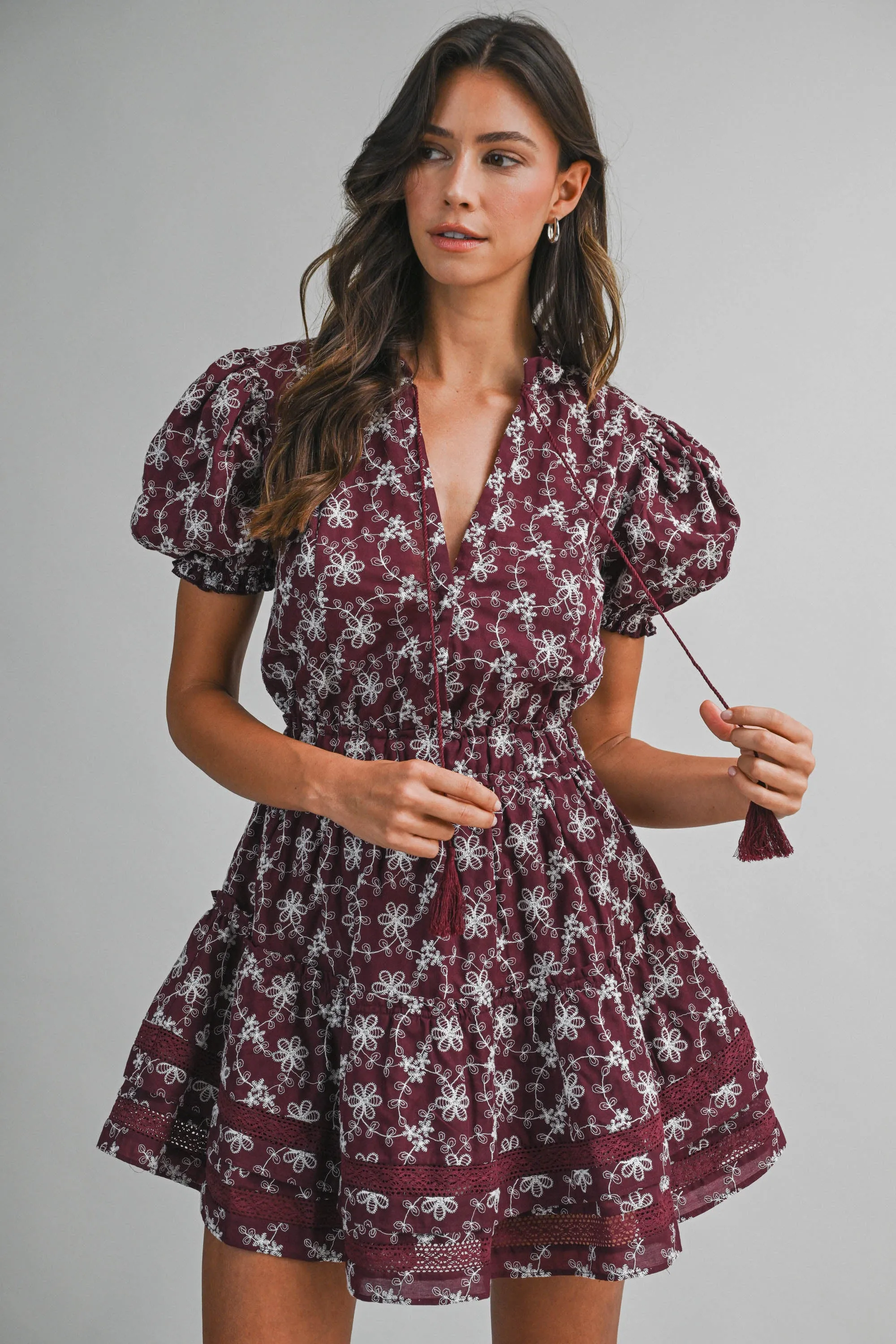 CASSIDY EMBROIDERED RUFFLE TIER MINI DRESS sold by MABLE product image thumbnail 2