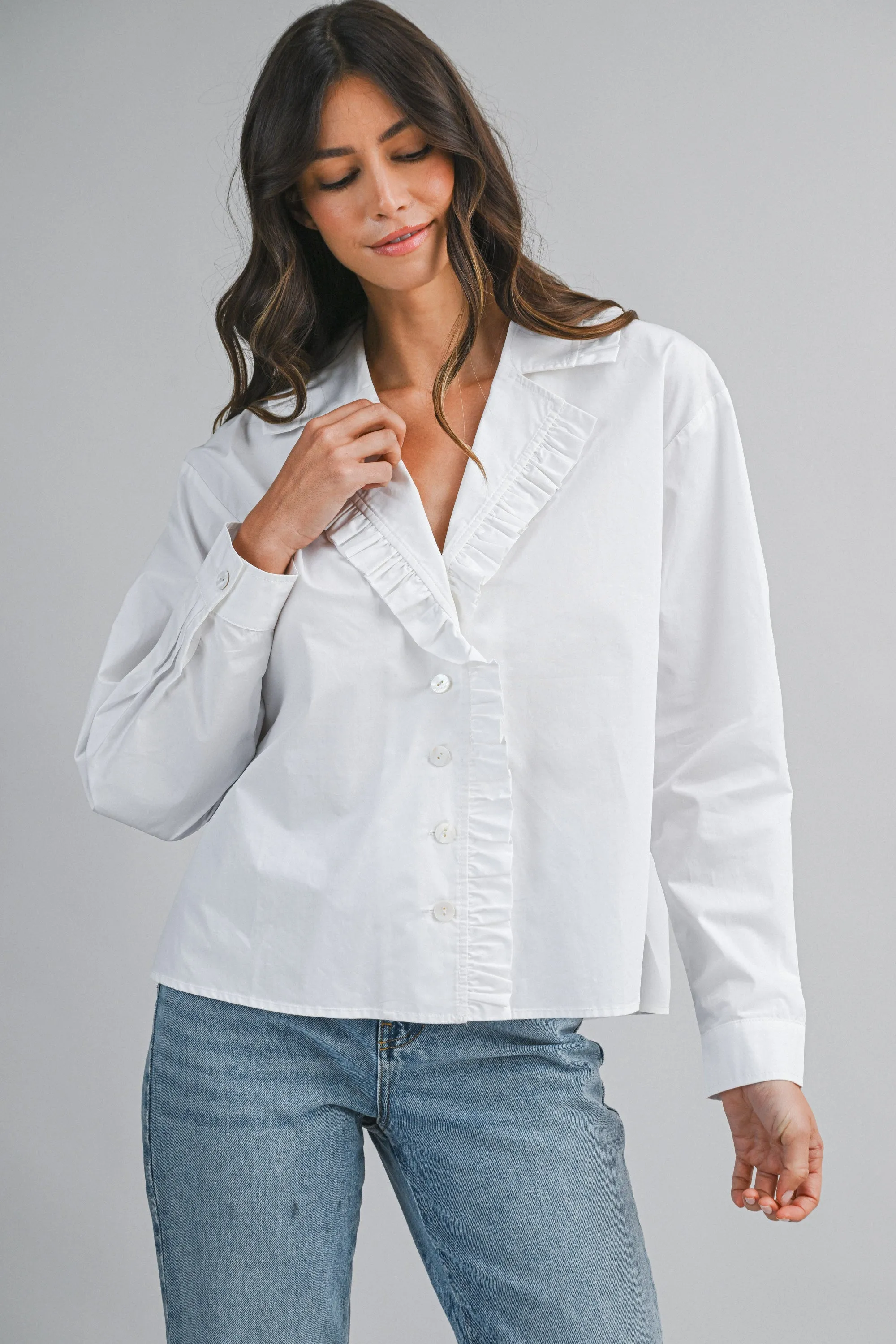 MALIA FRILL COLLAR DETAIL SHIRT sold by MABLE