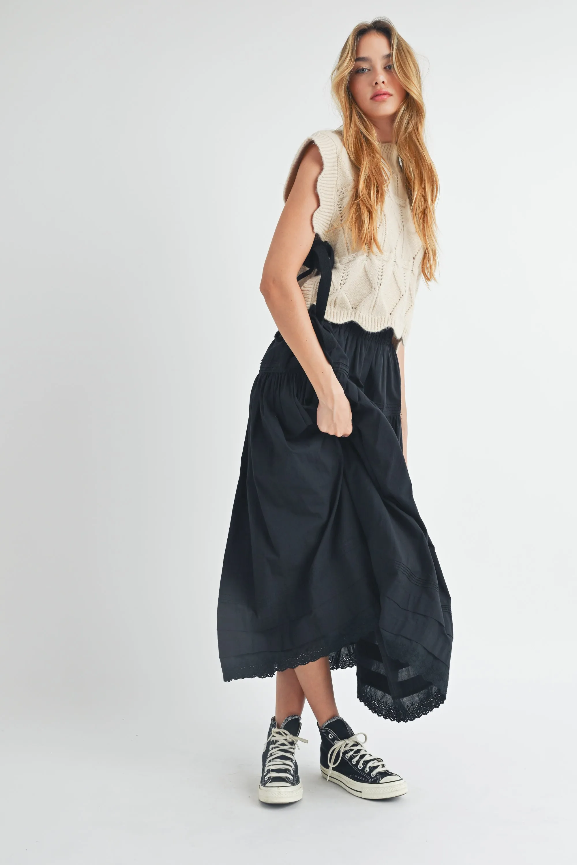 JOSIE TIERED PINTUCK EYELET LACE TRIMMED MIDI SKIRT sold by MABLE product image thumbnail 2