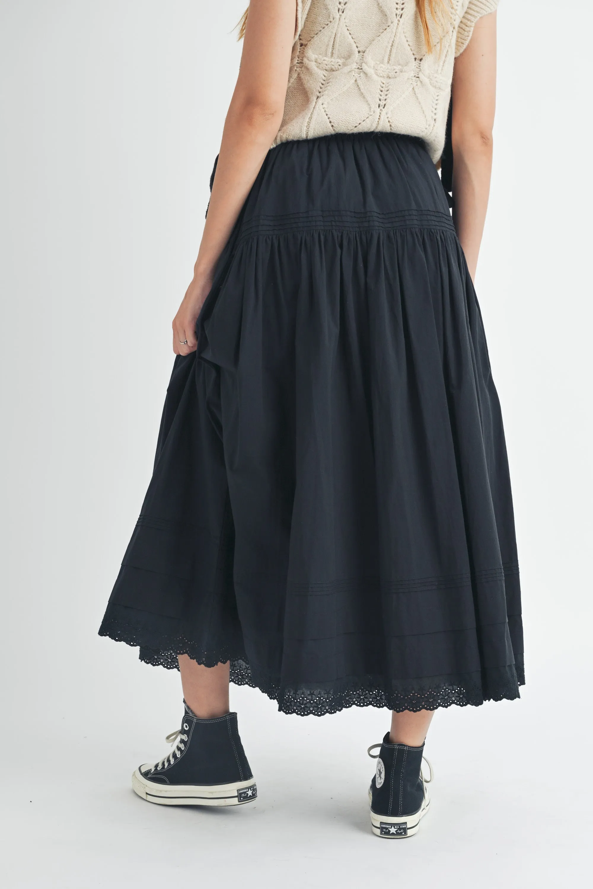 JOSIE TIERED PINTUCK EYELET LACE TRIMMED MIDI SKIRT sold by MABLE product image thumbnail 5