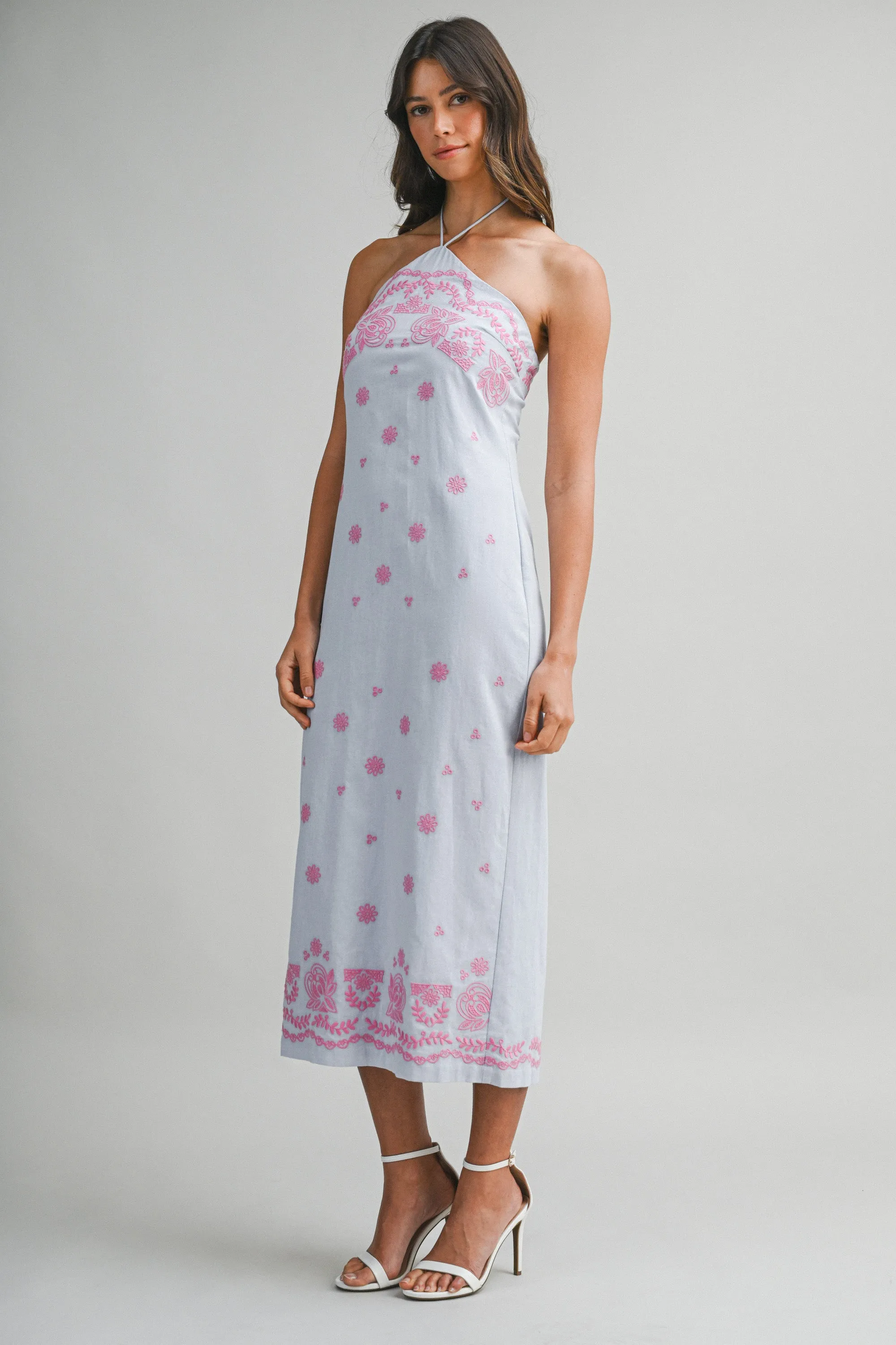 NYRA EMBROIDERED HALTER NECK MIDI DRESS sold by MABLE product image thumbnail 3