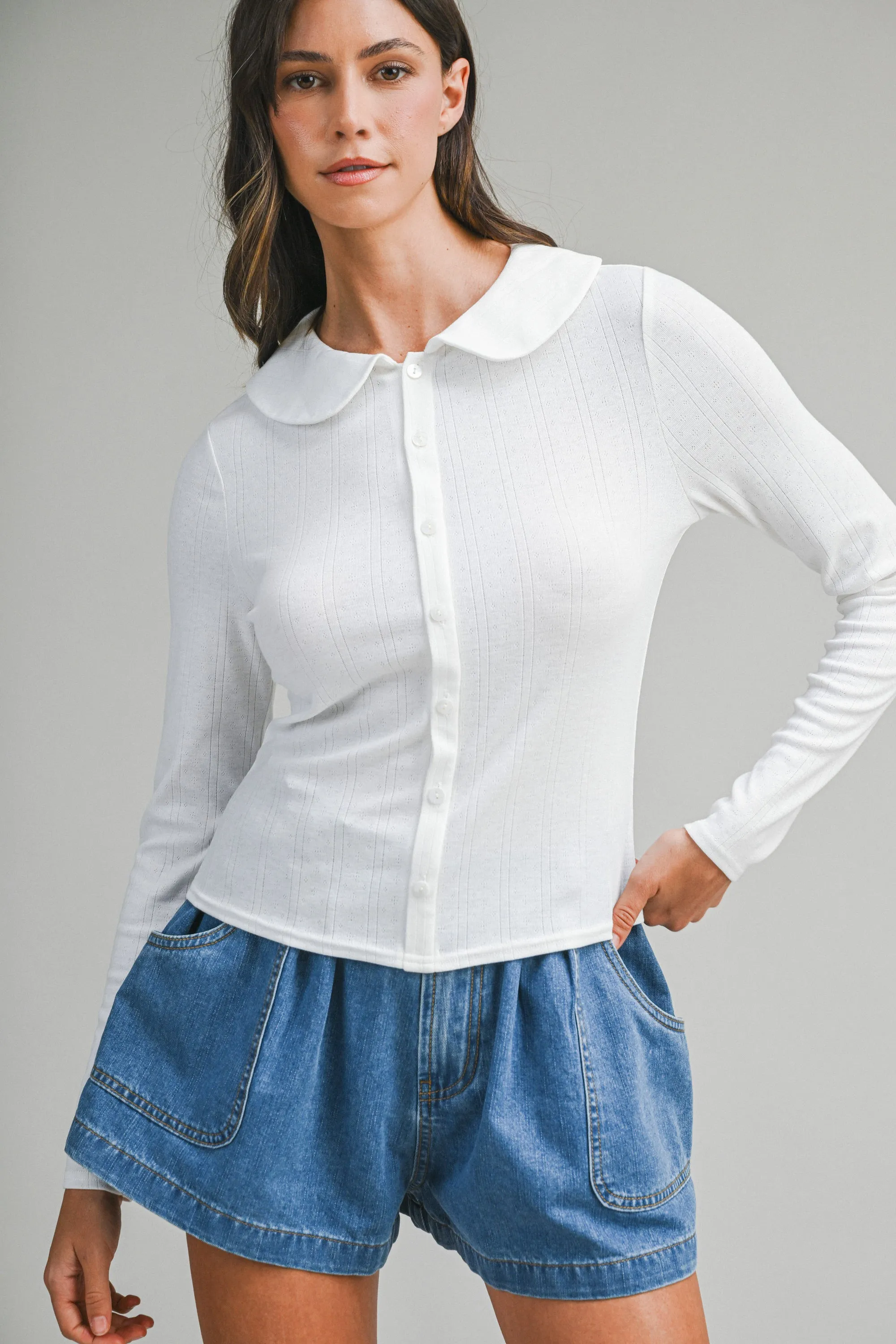 AVALYNN POINTELLE FITTED KNITTED TOP sold by MABLE product image thumbnail 5
