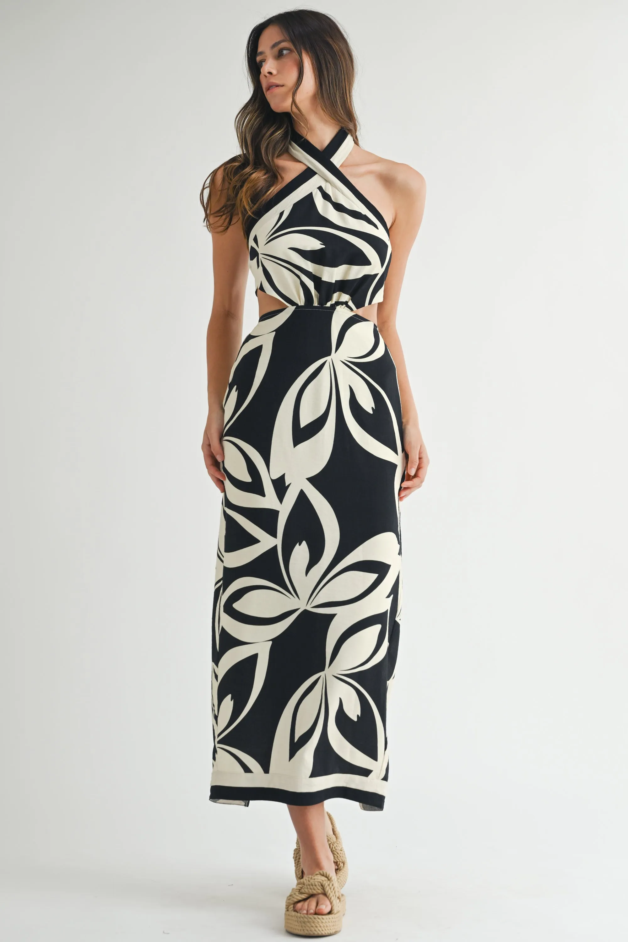 SERENITY PRINTED HALTER NECK MIDI DRESS sold by MABLE