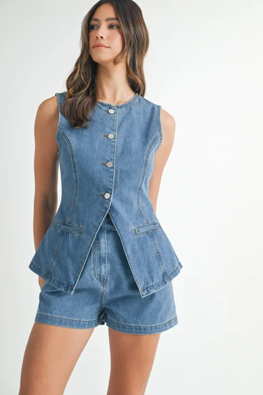 JOANNA DENIM VEST AND SHORTS SET made by MABLE