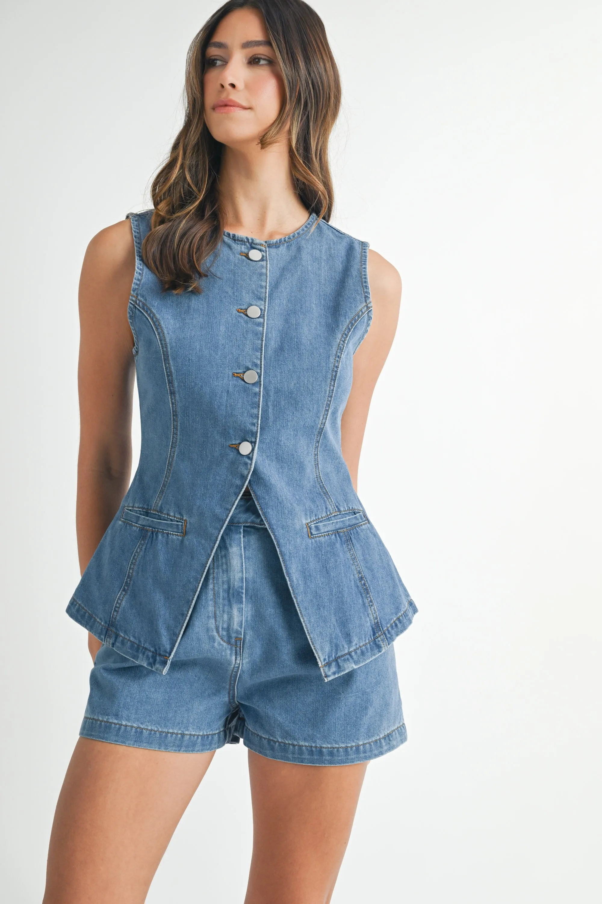 JOANNA DENIM VEST AND SHORTS SET sold by MABLE