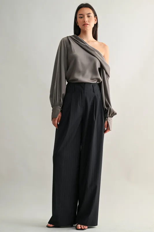 EMILIA MID-RISE PINTUCK STRAIGHT SUIT PANTS made by MABLE