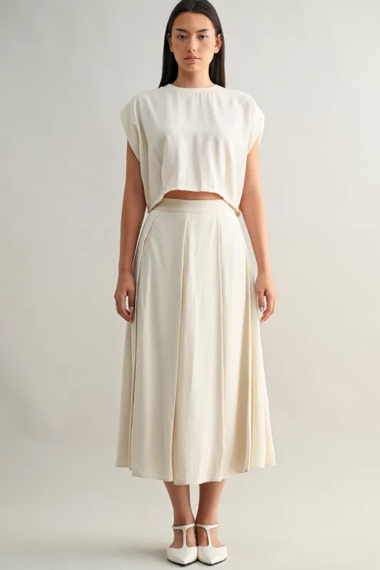 ANAIS PLEAT DETAIL CROP TOP AND MIDI SKIRT SET made by MABLE