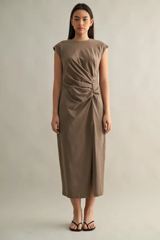 HAZEL RUCHED MIDI DRESS made by MABLE
