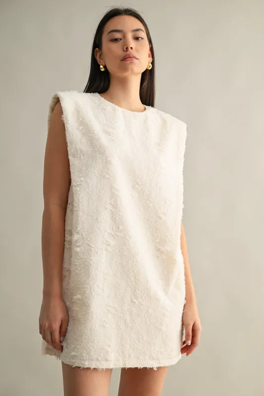 SLINKY SHOULDER PADDED FRINGE DRESS made by MABLE