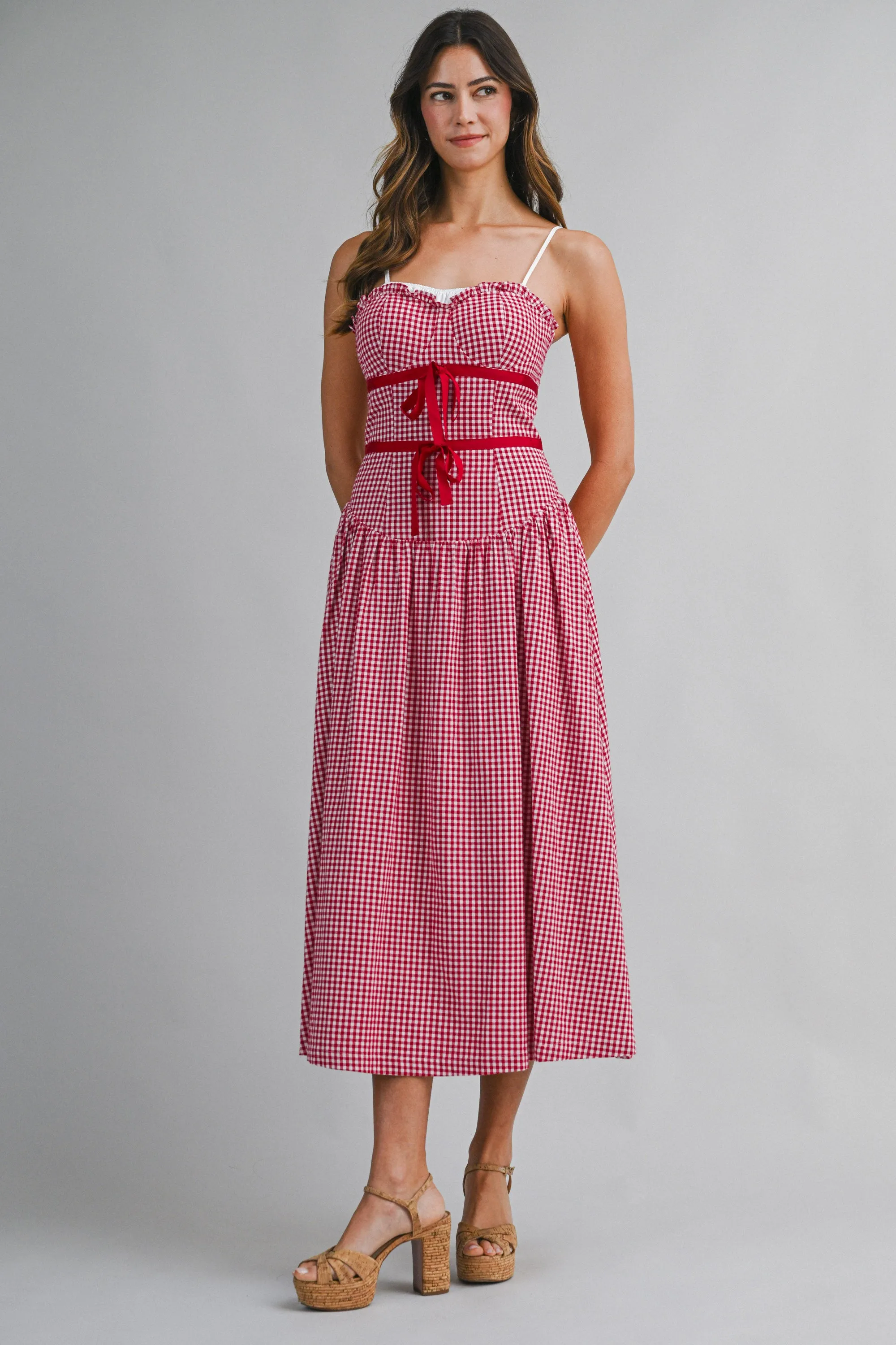 ZENDAYA GINGHAM BOW TIED MIDI DRESS sold by MABLE product image thumbnail 2