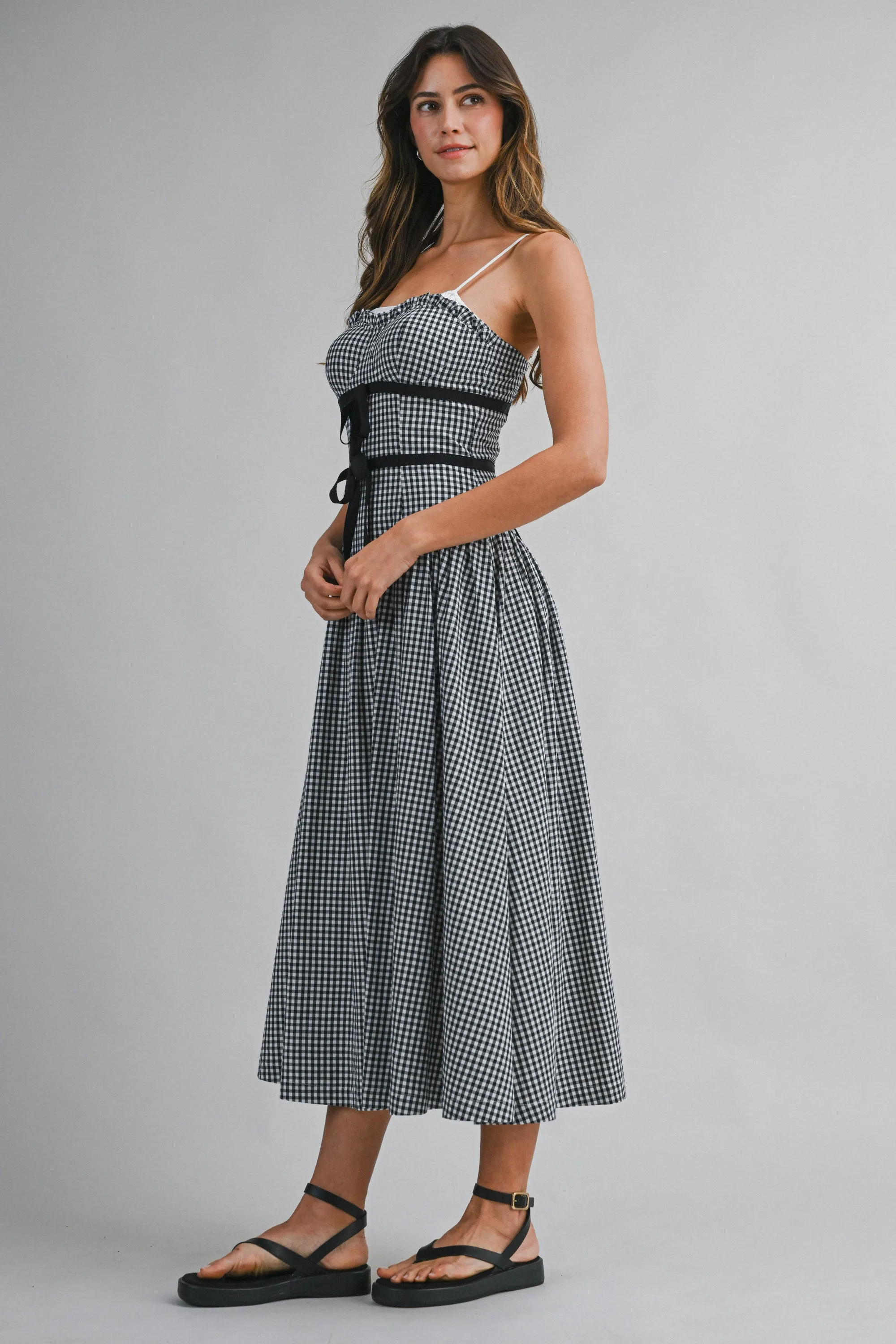 ZENDAYA GINGHAM BOW TIED MIDI DRESS sold by MABLE product image thumbnail 3