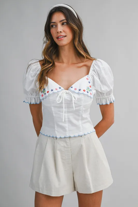 HAILEY EMBROIDERY SHORT SLEEVE TOP made by MABLE