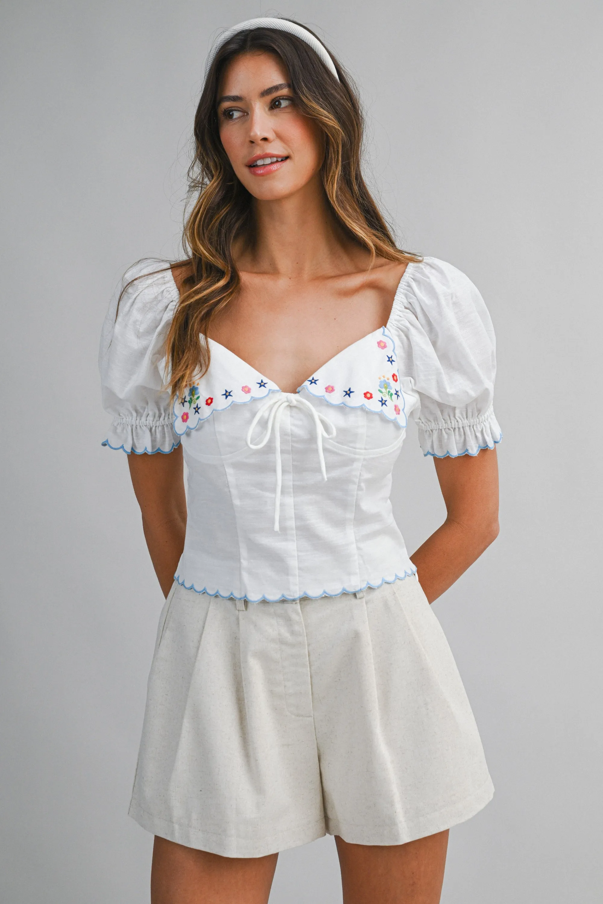 HAILEY EMBROIDERY SHORT SLEEVE TOP sold by MABLE