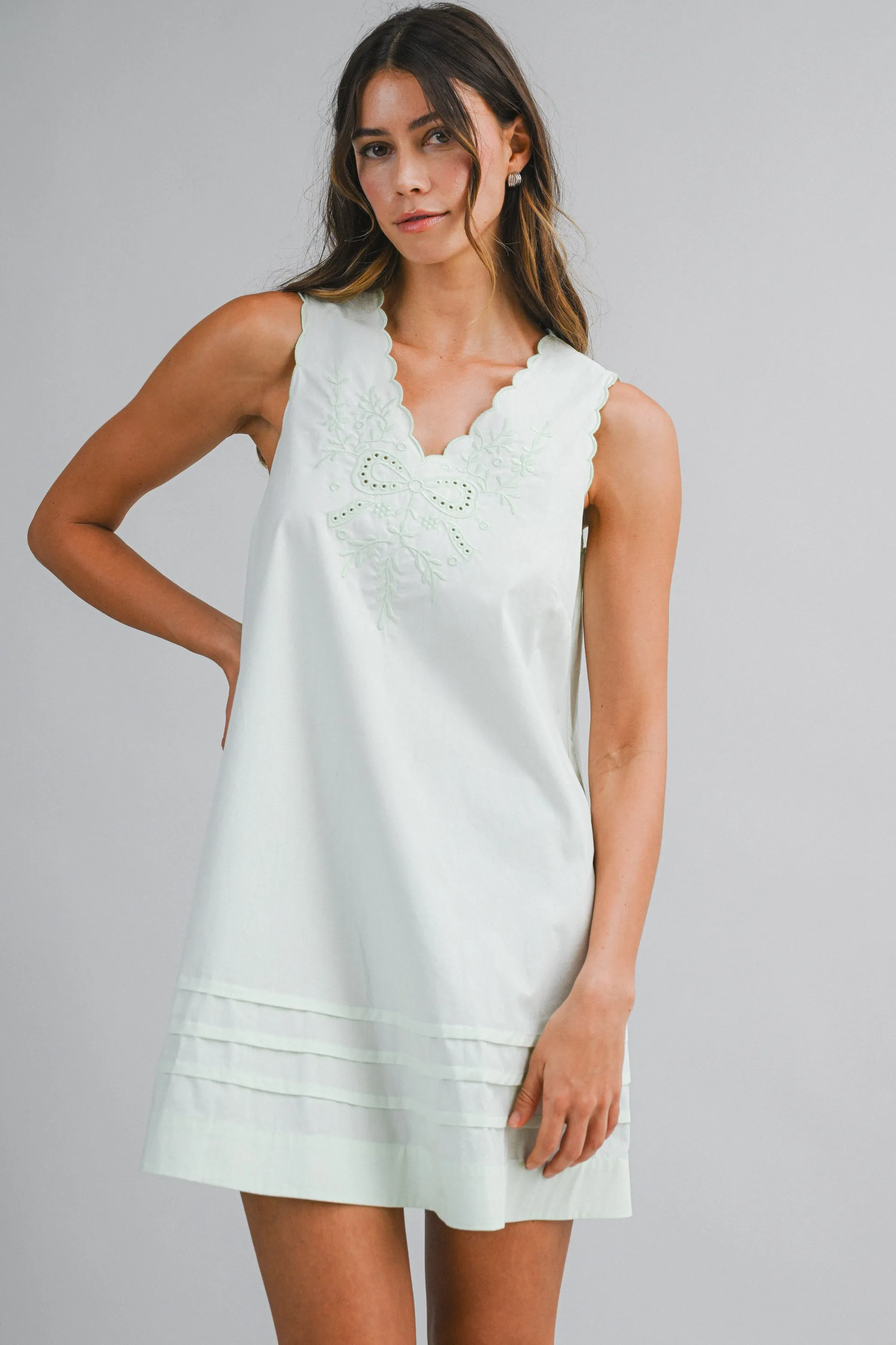 MAREN EMBROIDERED EYELET NECK MINI DRESS sold by MABLE